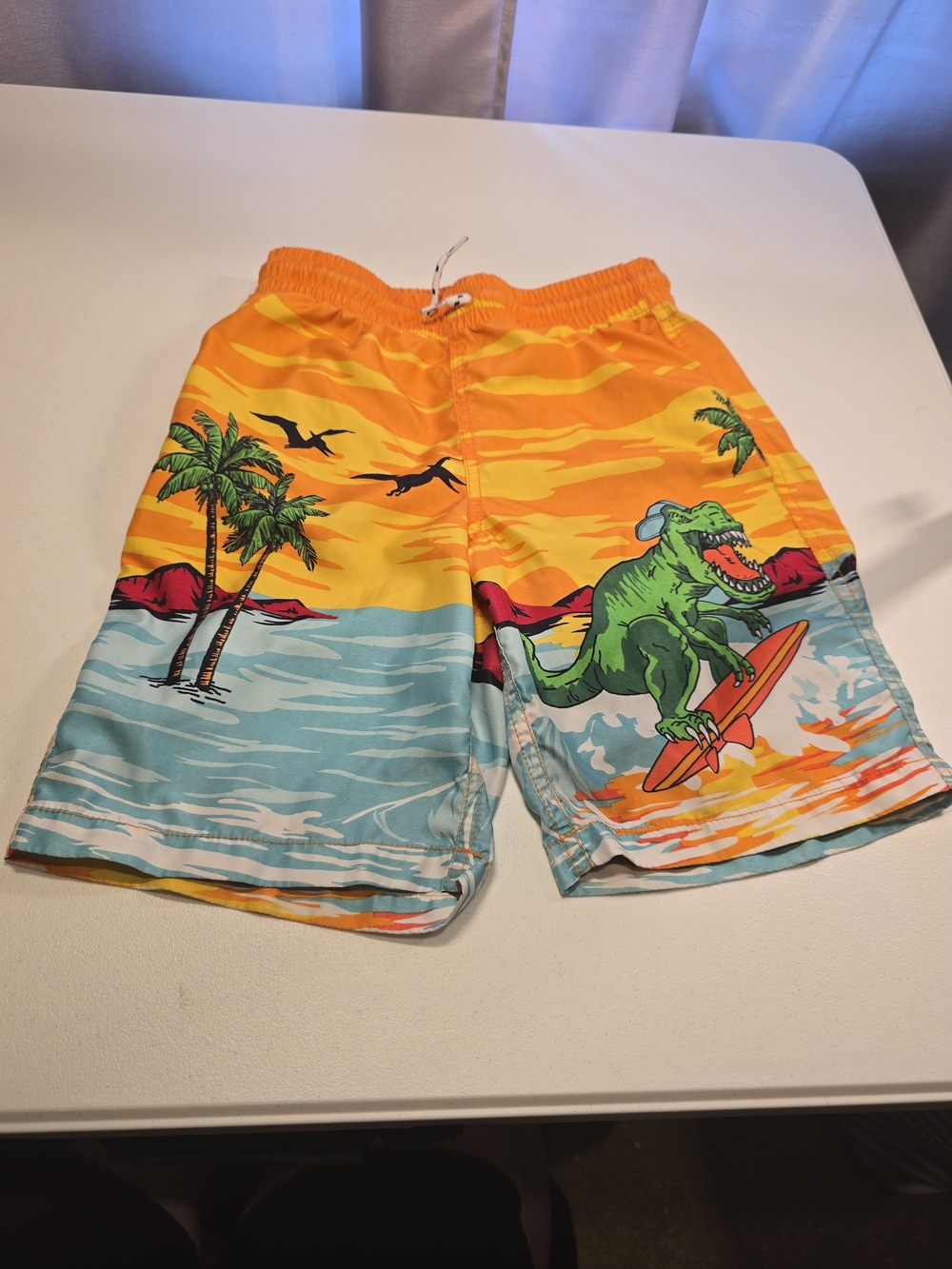 Old Navy Orange and Aqua Dino Surf Swim Shorts